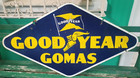 Goodyear Tires Dealer Porcelain Sign Spanish 1940s Original Vintage 47x26 Inches