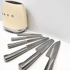 New Smeg 7-pieces Kitchen Knife Block Set Stainless Steel -cream Beige