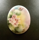 Victorian Handpainted Porcelian Pink Forget-me-nots Floral Brass Brooch pin 2   