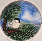 Vtg Norman Brumm Enamel On Copper Plate Chickadee Bird Pine Tree Winter 7  Usa