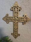  Cast Iron Cross Wall Decor   Goldtone Indoor Or Outdoor   Nice  17x13