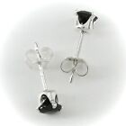 4mm Round Cz  Onyx Black Post Stud Earrings In Solid 925 Sterling Silver - New 