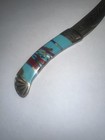Vintage Turquoise Inlay Curved Letter Opener Silver Tone Metal Desk Office