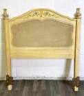 Vintage French Provincial Hollywood Regency Caned Hand Painted Twin Headboard
