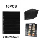 10 Sheets Stamp Stock Pages With 9 Binder Holes Black   Double Sided Display