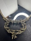 Vintage Ornate Oval Mirrored Vanity Dresser Tray With Bird Handles  Velvet Back
