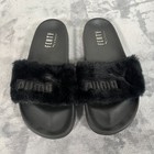 Fenty Puma By Rihanna Slides Womens Us 6 Black Faux Fur Sandals Leadcat Slip Ons