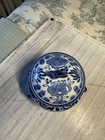 Vtg Chinese Porcelain Blue   White Ginger Jar W foo Dog   Koi Brass Trim Euc