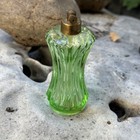 Vintage Green Depression Glass Perfume Bottle Atomizer Swirled Brass Antique