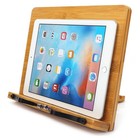 Adjustable Bamboo Book Stand With Clips  Portable Cookbook Holder And Organizer