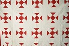 Nicely Quilted Vintage 1890 s Red   White Shoofly Antique Quilt  great Condition