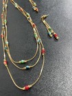 Vtg Jewelry Set Colorful Glass Beaded Gold Tone Chain Necklace   Earrings