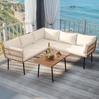 4 Pieces Patio Furniture Set Outdoor Wicker Conversation Sectional L-shaped Sofa
