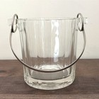 Vintage Clear Paneled Glass Ice Bucket With Silver Tone Metal Swing Handle