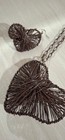 Woven Wire Heart Jewelry Set Brown Pendant Chain Necklace   Drop Earrings