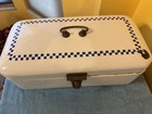 Victorian 18    White Enamel Cover Bread Box W blue Check Decor bing-werke germany