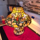 Vintage Stained Glass Tiffinany Style Table Lamp 3 Way Switch Works