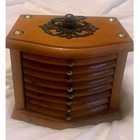 Vintage Mid-century Wooden Coaster Set With Holder      1960s Retro Barware