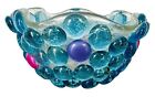 Vintage Glass Bowl W Multi Colored Flat Marbles 1980s Blue Pink Purple Dish 5 5 