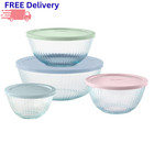 Pyrex 8-pc Glass Mixing Bowl Set Sculpted Fluted Nesting With Lids Kitchen New
