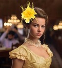 Z x Sinamay Pillbox Hats For Women Feather B- Yellow Feather Flower Fascinator