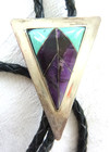 Vtg Navajo Bolo Tie 925 Sterling Silver Inlaid Turquoise  sugilite Stones