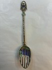 J tostrup Norway Sterling 925s Enamel American Flag Eagle Souvenir Spoon Gilt