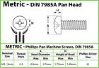 M2   2mm Phillips Pan Head Machine Screws  Steel  Black Oxide  Din 7985a Metric