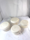 Vtg Rubbermaid Servin  Saver Round Storage Containers Almond Lids Lot Of 4  1 Fs