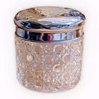 1916 Antique English Silver-plated Lid Cut Crystal  Dresser  Powder Vanity Jar 