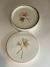 Vintage Laquer Set Of 6 Coasters And Box White Flower With Design Japan