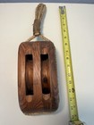Vintage Oak Ships Double Pully W  Rope Display 14  Nautical Theme Decor Euc Rare