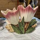 Vtg Mccoy Double Tulip Vase Planter Pink Green Ceramic Flower Pot Usa