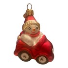 Vintage Snowman Christmas Ornament In Small Red Car 3    Glitter