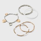 Heart Charm And Pearl Beaded Bracelet 5pc Set - Gold