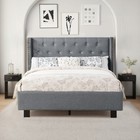 Flexispot Full queen Size Upholstered Bed Frame  Wingback Tufted Headboard