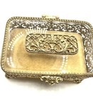Matson Ormolu Ornate Flower Jewelry Box Bevel Glass Gold Filigree Footed Casket