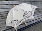 Vintage Ivory Lace Victorian Wedding Parasol Umbrella With Wooden Handle 25   