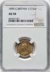 Gold Queen Victoria 1890 Ad Great Britain 1 2 Sovereign Sov 1 2sov Coin Ngc Au50