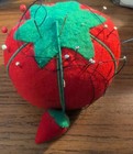 Vintage Tomato Push Pin Cushion Sewing Needle Holder With A Little Strawberry 