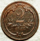 1906 Austria 2 Heller  better Date  Xf au