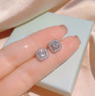 Women 8mm Bling Sterling Silver Square Cubic Zirconia Ear Stud Earrings Gift S1