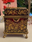 Antique French Ruby Red Glass Gold Enamel Footed Hinged Box 