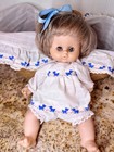 Rare Vintage 1970s Clodrey France 16    Doll Duck Outfit Moses Basket Pillow Set
