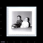 Old Vintage Photo Boy In Plaid Flannel Sitting By Baby Antique Snapshot