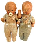 Pair Antique Twin Babydoll Miniatures Aprox 3 1 4 Inch Paper Pacifiers Signed