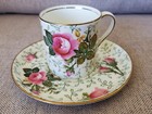 Antique Aynsley Demitasse Espresso Teacup   Saucer Set Hand Painted Cabbage Rose