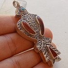 Stunning Extremely Ancient Islamic Silver Eagle Pendant Amulet With Coral Stone