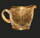 Vintage Clear Glass Creamer   Sugar Bowl Set  Gold Floral Pattern  Handles