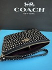 Nwt Coach Corner Zip Wristlet With Spot Print Refined Pebble Leather Black Multi